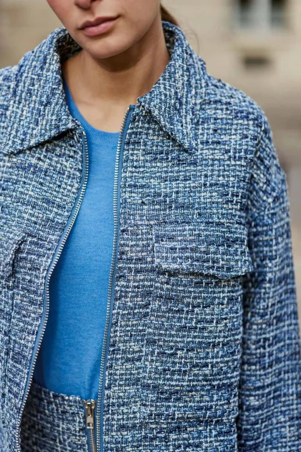 New Blouson en tweed Vane - Bleu Vestes | Manteaux