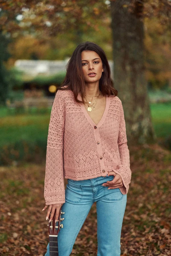 Best Gilet col V Mia - Rose poudrée Mailles