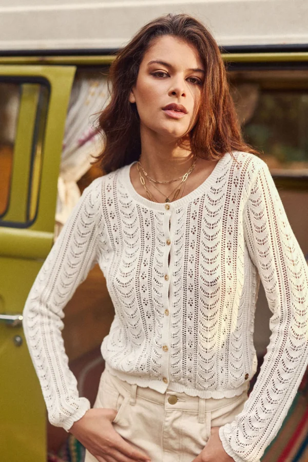 Outlet Gilet en maille Maelys - Écru Mailles