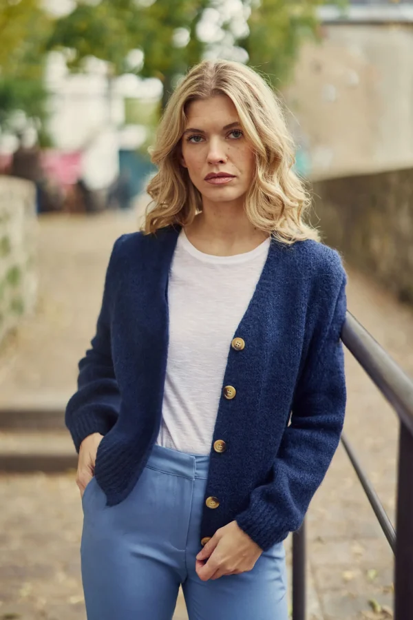 Clearance Gilet en maille Mara - Marine Mailles