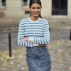 Sale Pull à rayures Melina - Écru/Bleu Mailles