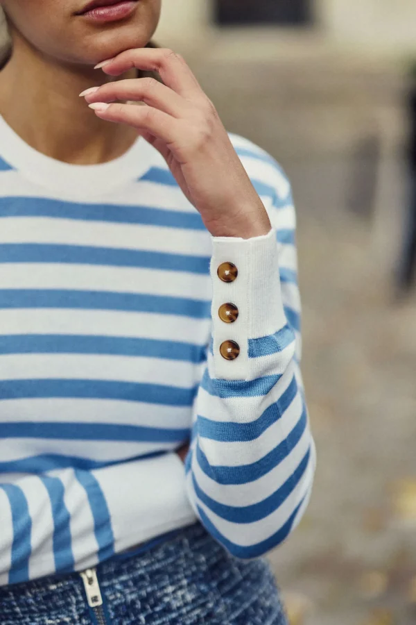 Sale Pull à rayures Melina - Écru/Bleu Mailles