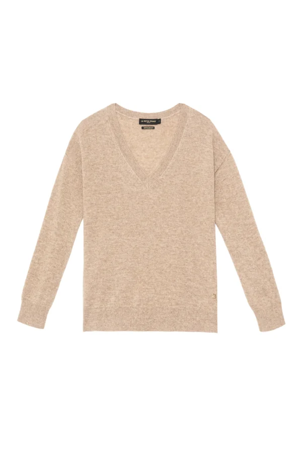 Fashion Pull col V Melya - Camel Mailles