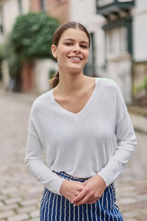 Discount Pull col V Melya - Écru Mailles