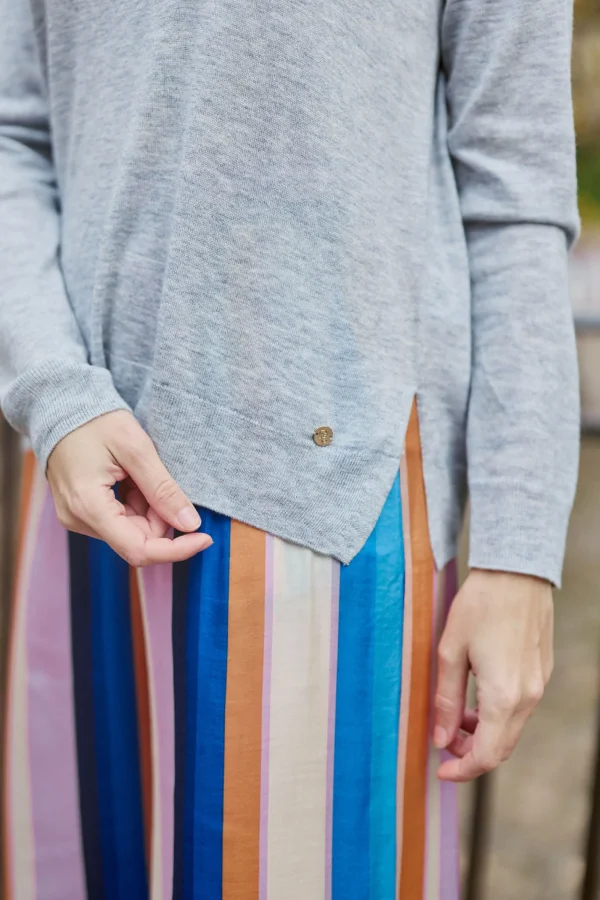 Sale Pull col V Melya - Gris Mailles