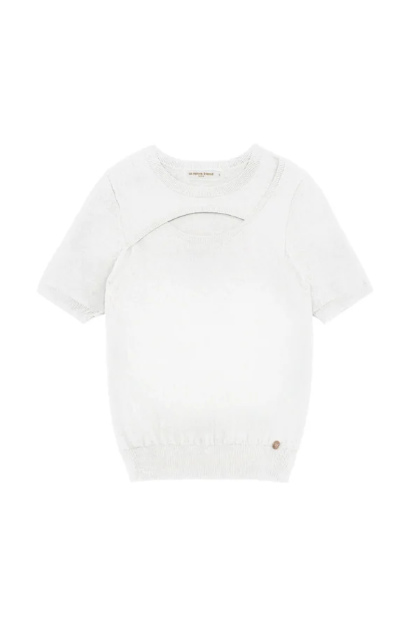 Clearance Pull manches courtes Maiwen - Blanc Mailles
